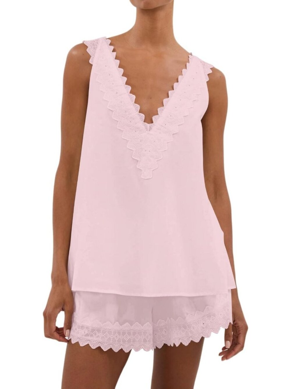 Boho 2-Piece Lounge Set: Sleeveless V-Neck Lace Trim Tank & Shorts for Summer